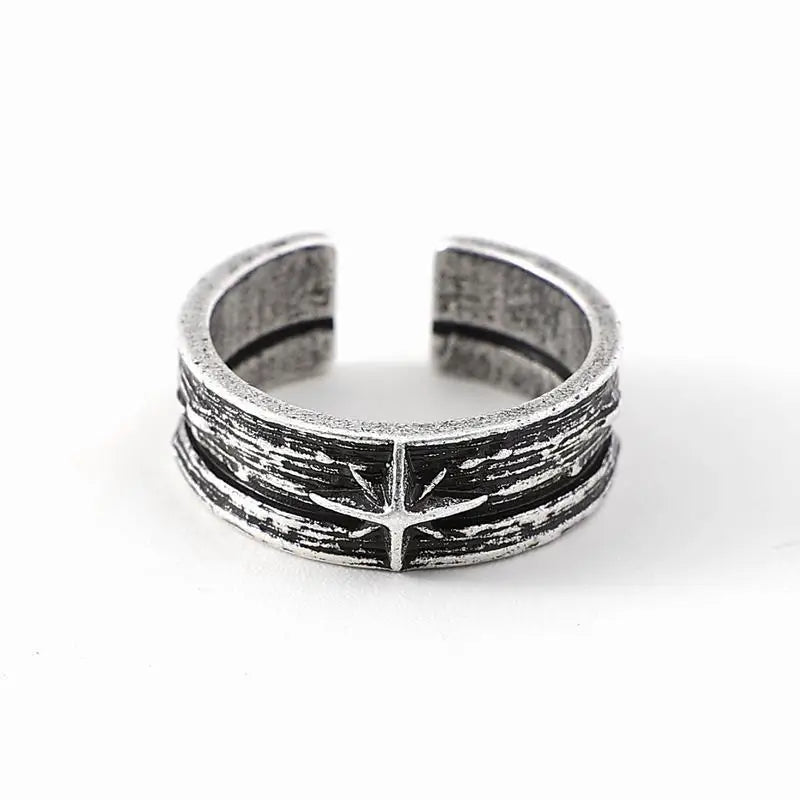 Retro Stary Night Art Ring For Men Silver Color Punk Gothic Adjustable Open Ring Rock Handmade Unisex Jewelry Accessories Gift