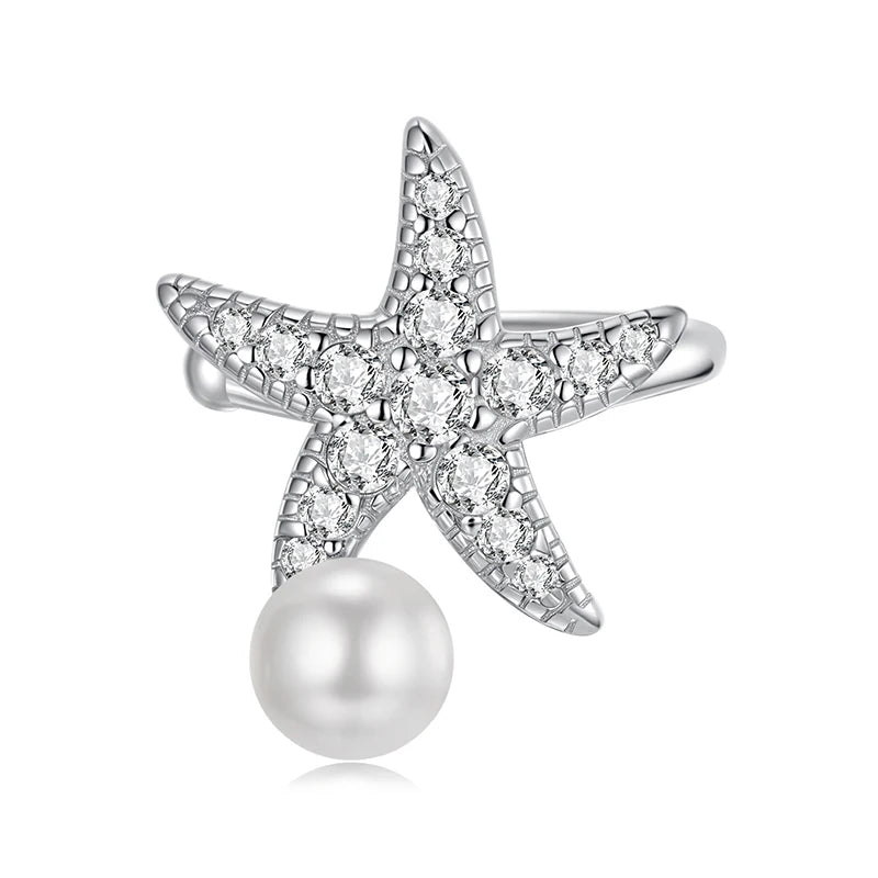 BAMOER Mono 925 Sterling Silver Starfish Ear Cuff for Women Teen Girls Statement Elegant Ear Clip 1PCS