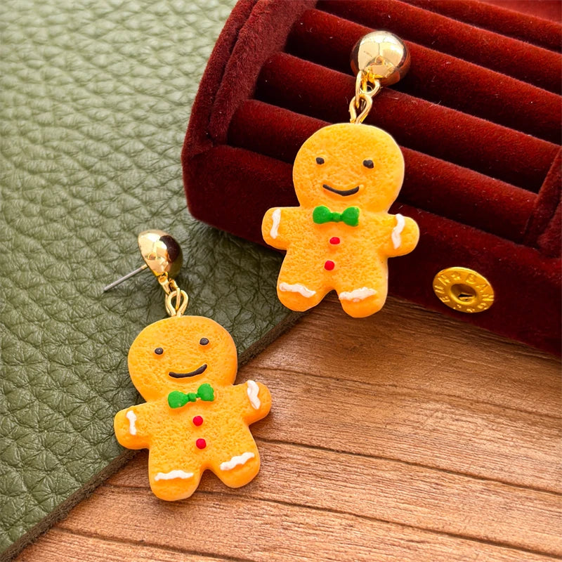 Christmas Gingerbread Man Resin Earrings for Women Biscuits House Xmas Tree Gloves Pendant Earring Girls New Year Jewelry Gift