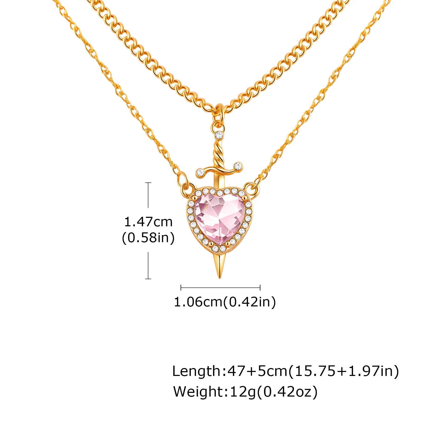 Vnox 2pcs Pendant Necklace For Women Men Zircon Heart And Sword Can Assemble Love Couple Gold Plated Choker Charm Jewelry Gifts