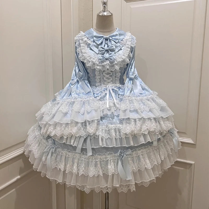 Victorian Vintage Lolita OP Dress Women Kawaii Cute Bow Lace Ruffle Flower Wedding Dress Japanese Elegant Princess Party Dresses