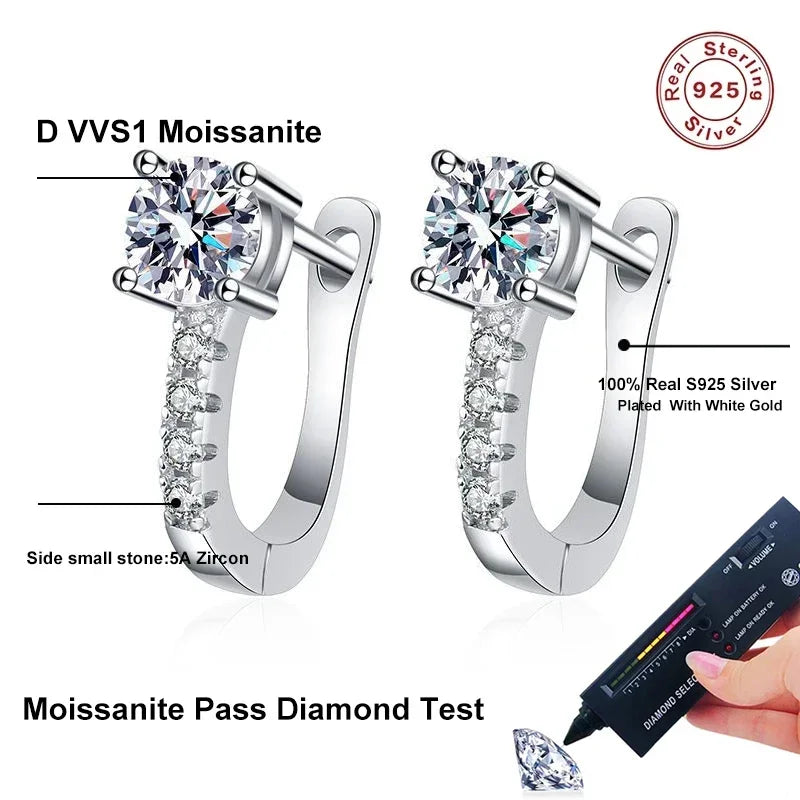 NeeTim 0.5 Carat Moissanite Earrings For Women 925 Sterling Silver Ear Stud Hoops Sparkling Diamond Earring Wedding Fine Jewelry