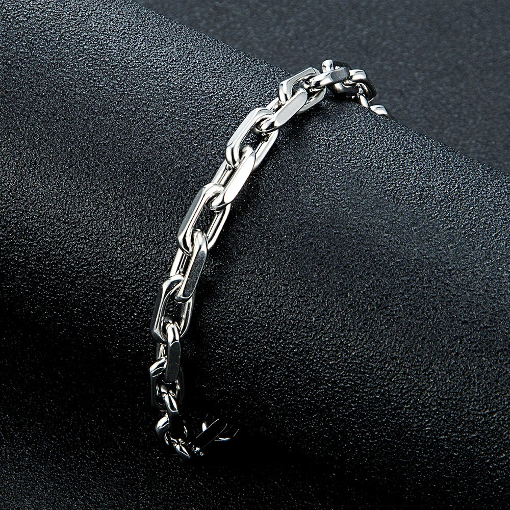 MKENDN Casual Stylish 4.5mm Rectangle Paperclip Chain Link Men Bracelet Punk Stainless Steel Double S Spring Biker Jewelry