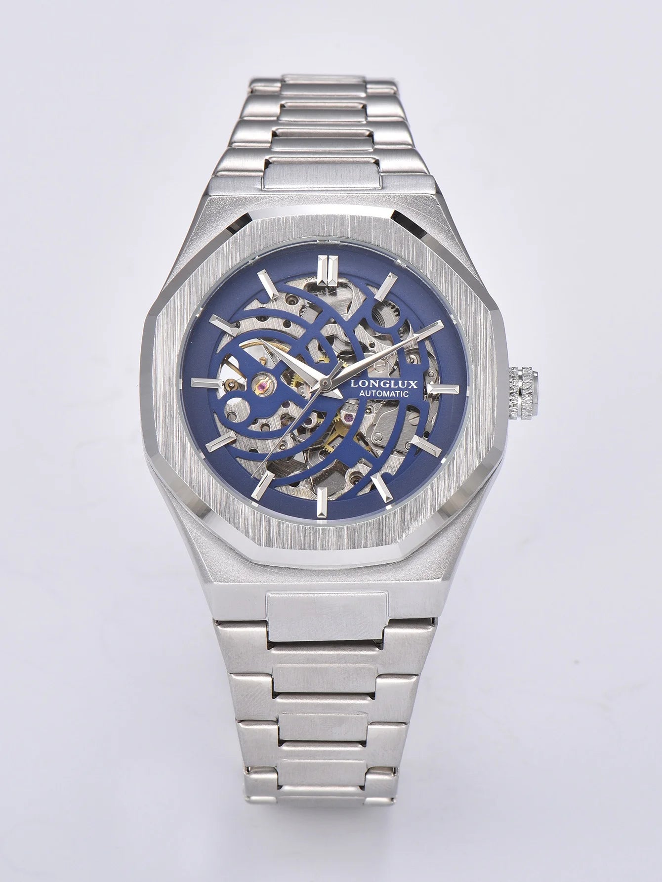 LONGLUX automatic watch business mechanical watches simple skeleton waterproof stainless steel cost effective mens watch gift
