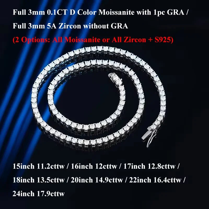 EWYA Real 2.5/3/4/5mm Full Moissanite Tennis Necklace for Women 925 Sterling Silver Diamond Neck Chains Necklaces Fine Jewelry