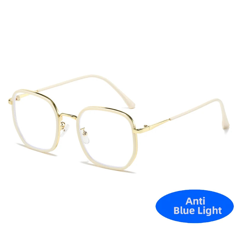 New Simple Square Metal Anti Blue Light Glasses Men Women Oversized Retro Optical Spectacles Frame Fashion Prescription Eyeglass
