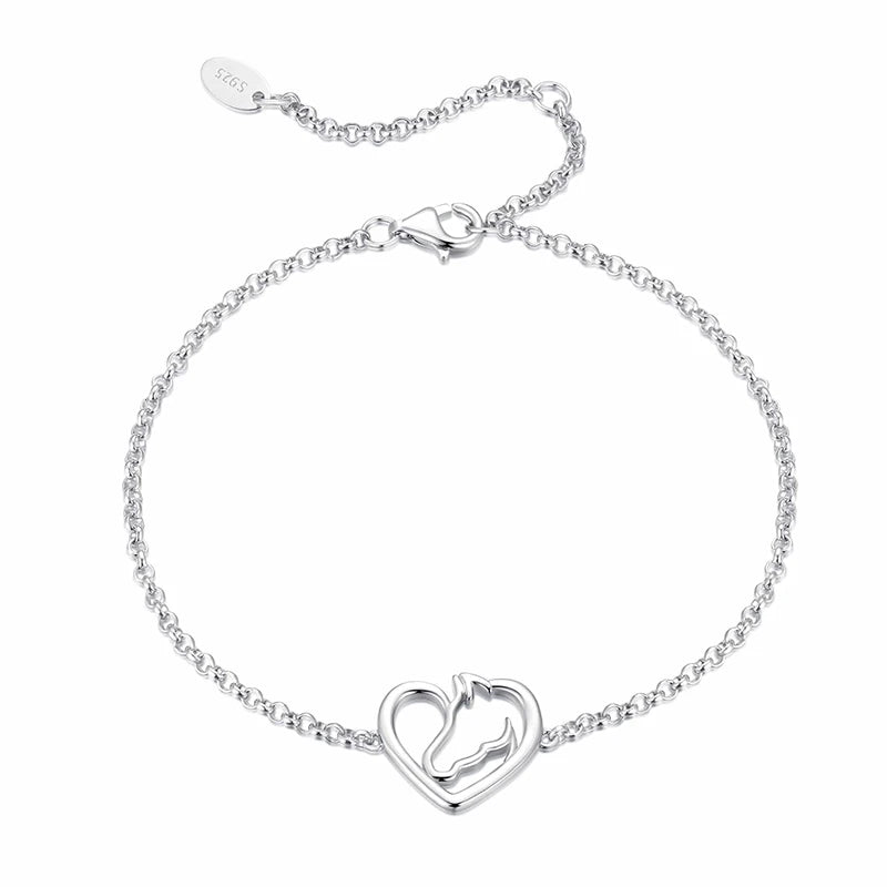 WOSTU Real 925 Sterling Silver Horse & Heart Chain Bracelet Stud Earrings For Women, s925 Silver Unique Horse Lover's Gift Set