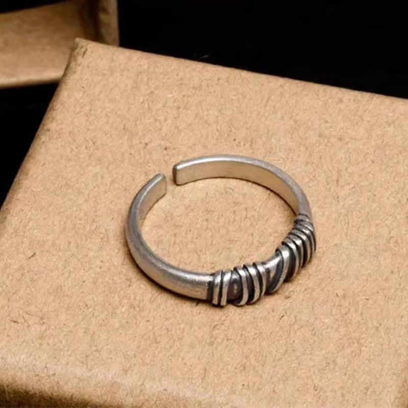 Retro Twine Thread Ring For Men Women Silver Color Punk Gothic Open Ring Unisex Accessories Handmade Designer Jewelry Lover Gift