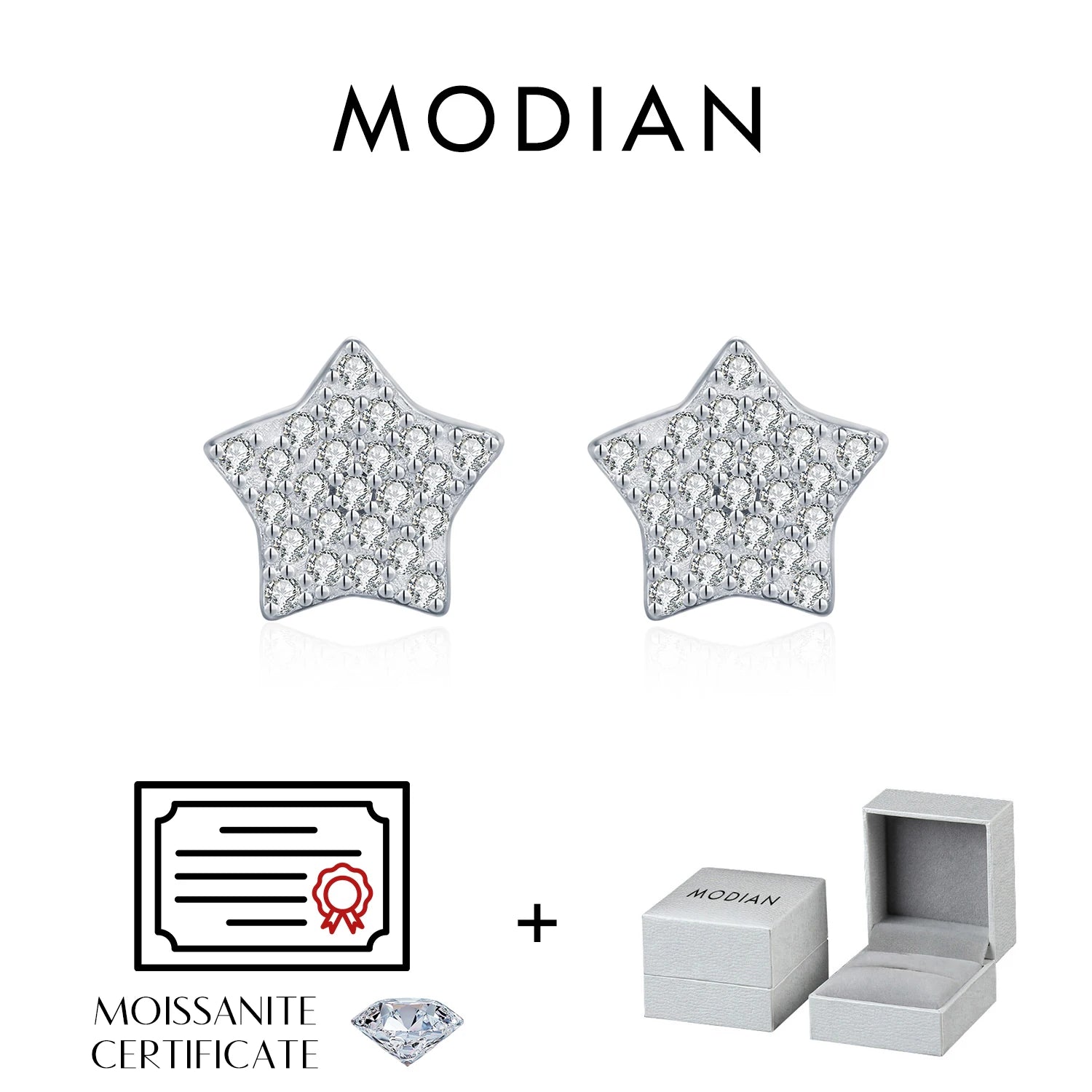 MODIAN 4 Styles Moissanite 925 Sterling Silver Ear Studs Fashion Star Heart Square Clubs Stud Earrings For Women Fine Jewelry