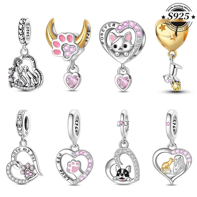 100% 925 Sterling Silver Lovely Pet Cat Paw Dog Warm Family Charms Beads Fit 3MM Original Bracelets DIY Jewelry Gift For Friends
