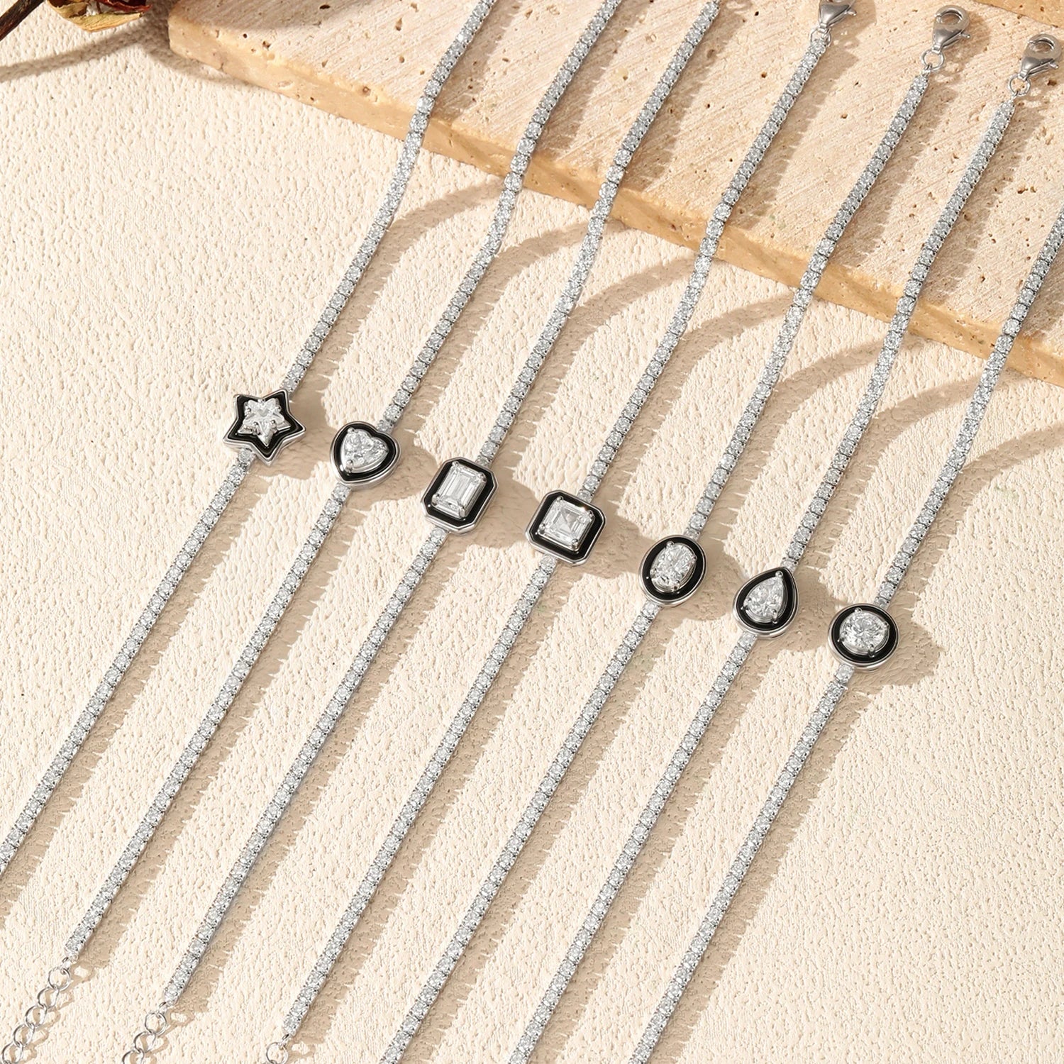 MODIAN 925 Sterling Silver Shinning Stackable Bracelets Stars Geometric Heart Water Drop CZ Tennis Bracelets For Women Jewelry