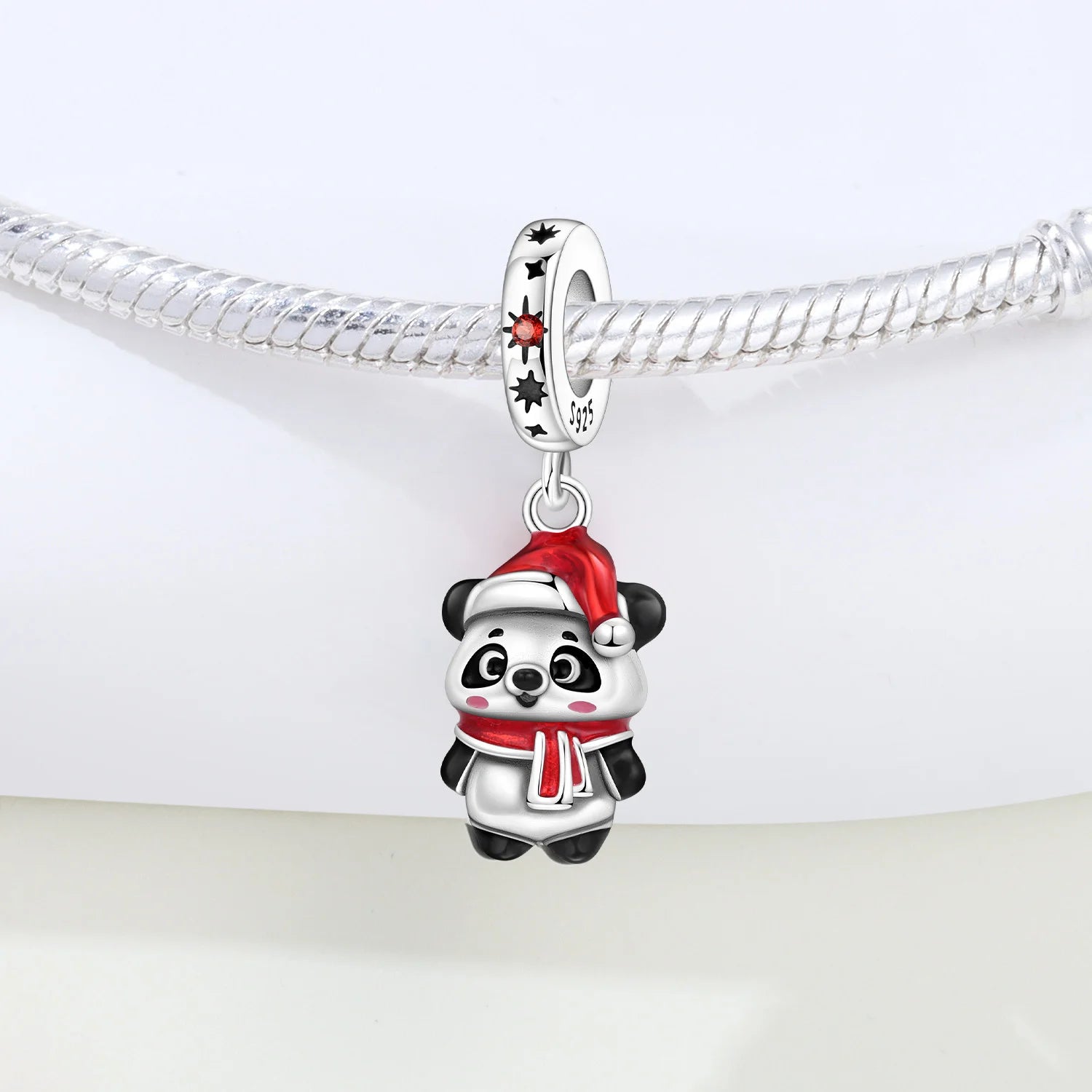PANPOKI 925 Sterling Silver Christmas Panda Festival Beads Original Pendants Bracelet Charm Jewelry Party DIY Trendy Gifts