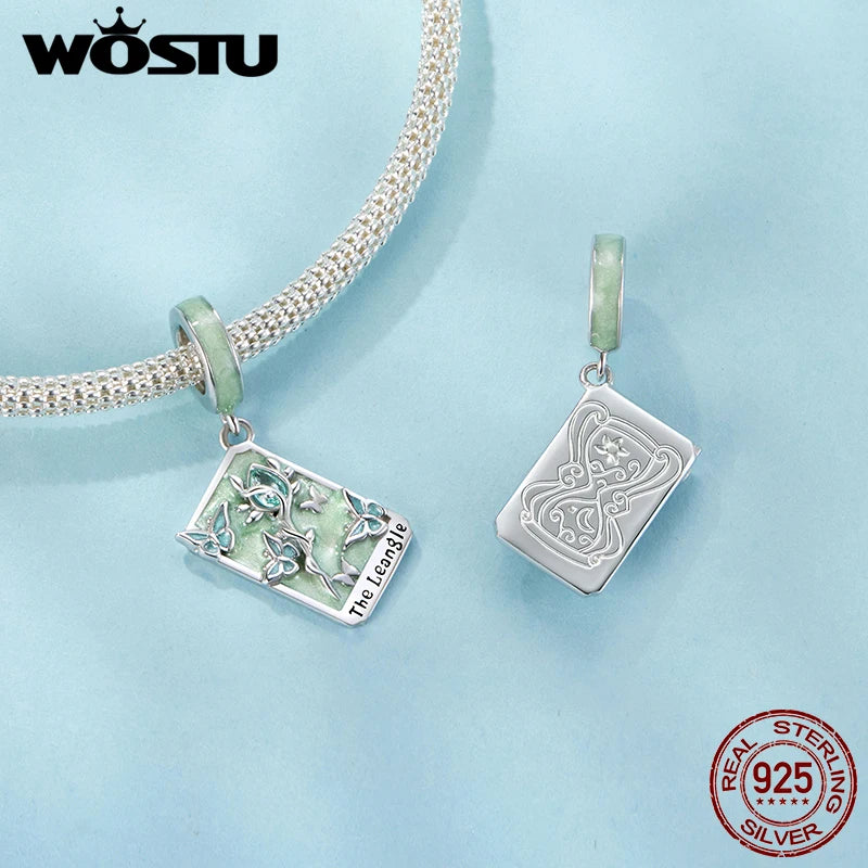 WOSTU 925 Sterling Silver Colorful Tarot Cards Charm Pendent Magic Star Moon Sun Lover Bead Fit DIY Bracelet Necklace Women Gift