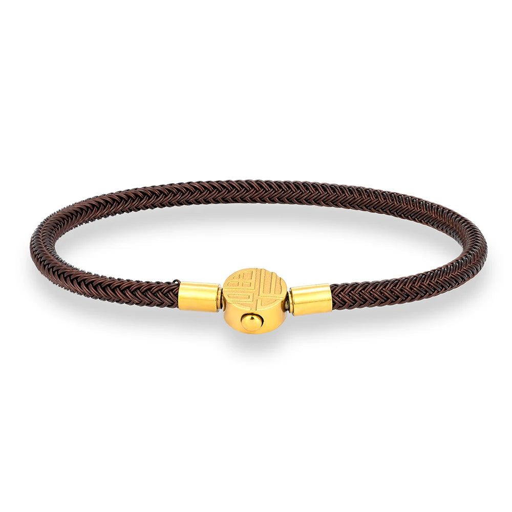 MKENDN Gold Plated Stainless Steel Coffee Braided Non-fading Steel Wire Rope Bracelet for Men Women Handmade DIY Jewelry GIfts