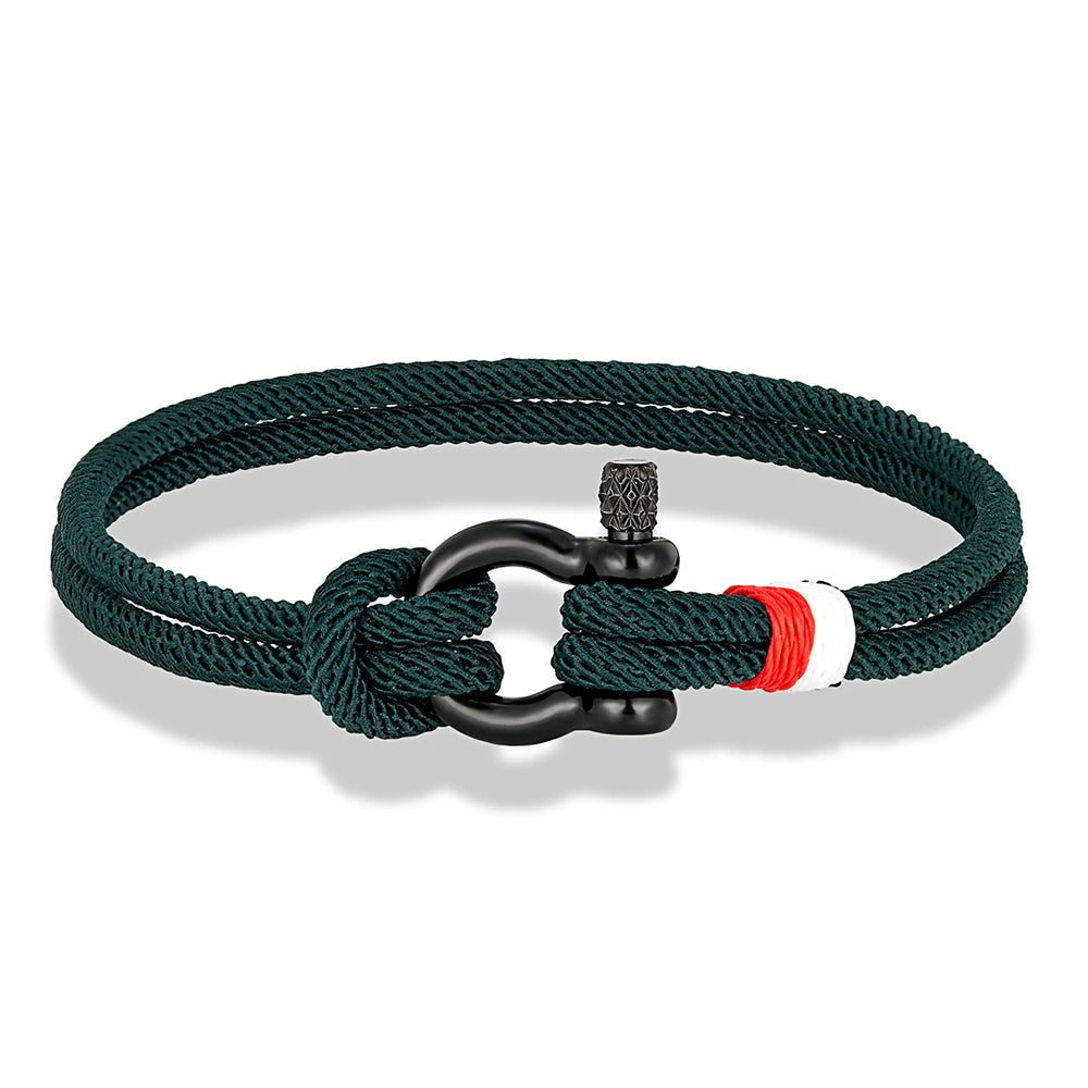 MKENDN Schwarzes Armband aus Edelstahl mit Hufeisenschnalle für Männer und Frauen, marineblaues Überlebensarmband aus geflochtenem Seil, Paarschmuck