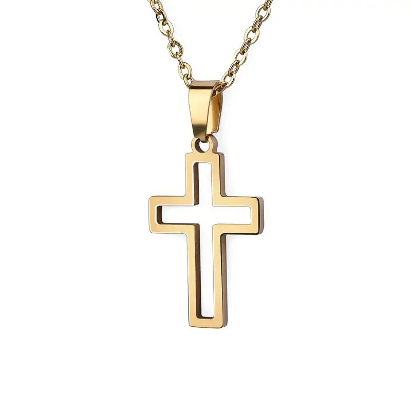 2022 Fashion Stainless Steel Necklace For Men Women Black Gold Color Silver Color Cross Pendant Chain Necklace Jewelry Gift
