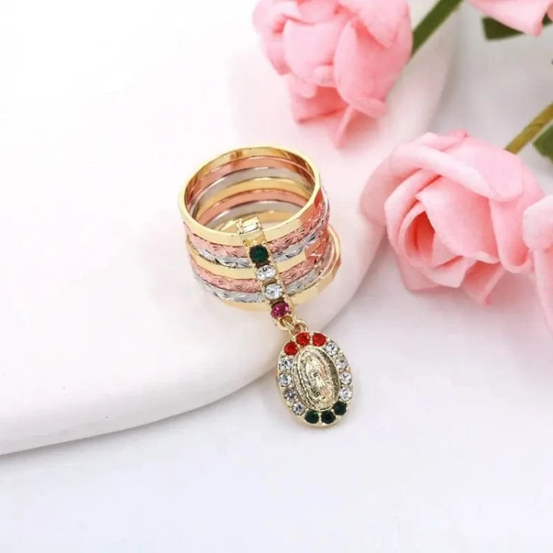 Luck Rose Butterfly Owl Elephant Guadalupe's Cross Dolphin Heart Turtle Clover Religious Jewelry Oro Laminado Rings