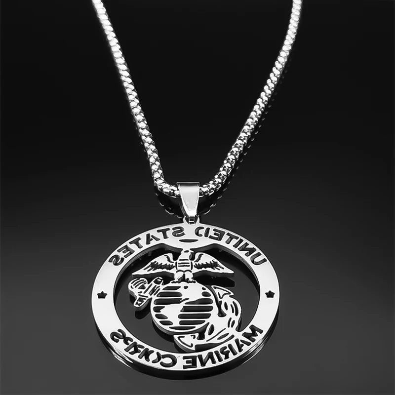 United States Marine Corps USMC Silver Pendant Necklace - Madeinsea©