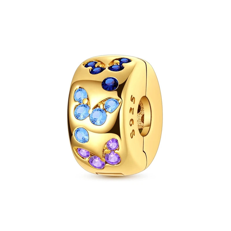 925 Sterling Silver Golden Charms CZ Zirconium Luggage Cross Traveling Dangle Bracelet DIY Jewelry Gifts for Women