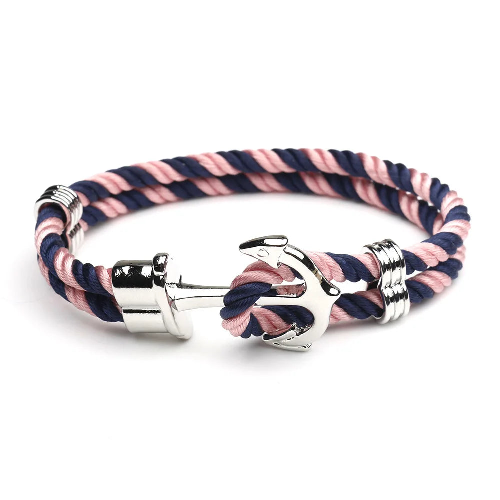 Retro Metal Anchor Bracelet Handmade Woven Double Strand Nautical Surfer Waterproof Rope Couple Jewelry Navy Style - Madeinsea©