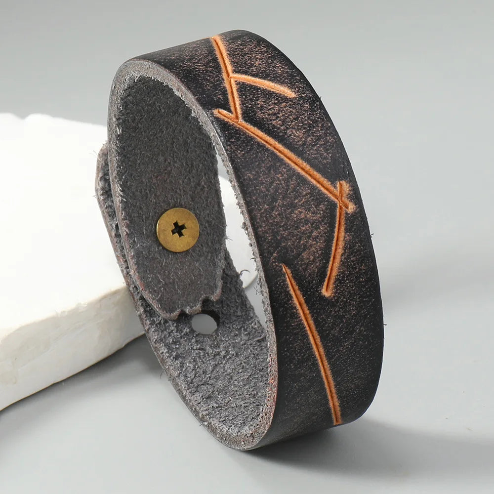 MKENDN Vintage Armband aus Rindsleder, breit, verstellbar, Freundschaftsarmband für Damen und Herren