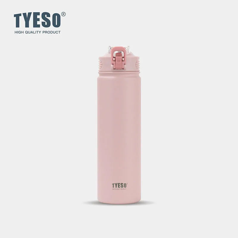 TYESO 600/750ML Stainless Steel Thermal Water Bottle with Straw Hot Cold Double Wall Vacuum Insulated Sports Cup for Coffee/Tea