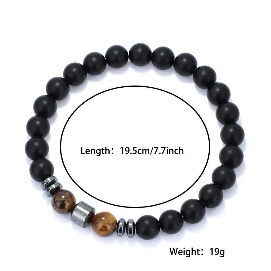 Stylish Men Bracelet Natural Tiger Eyes Volcanic Rock Healing Braslet Handmade Black Onyx Stone Strand Braclet Pulsera Hombre