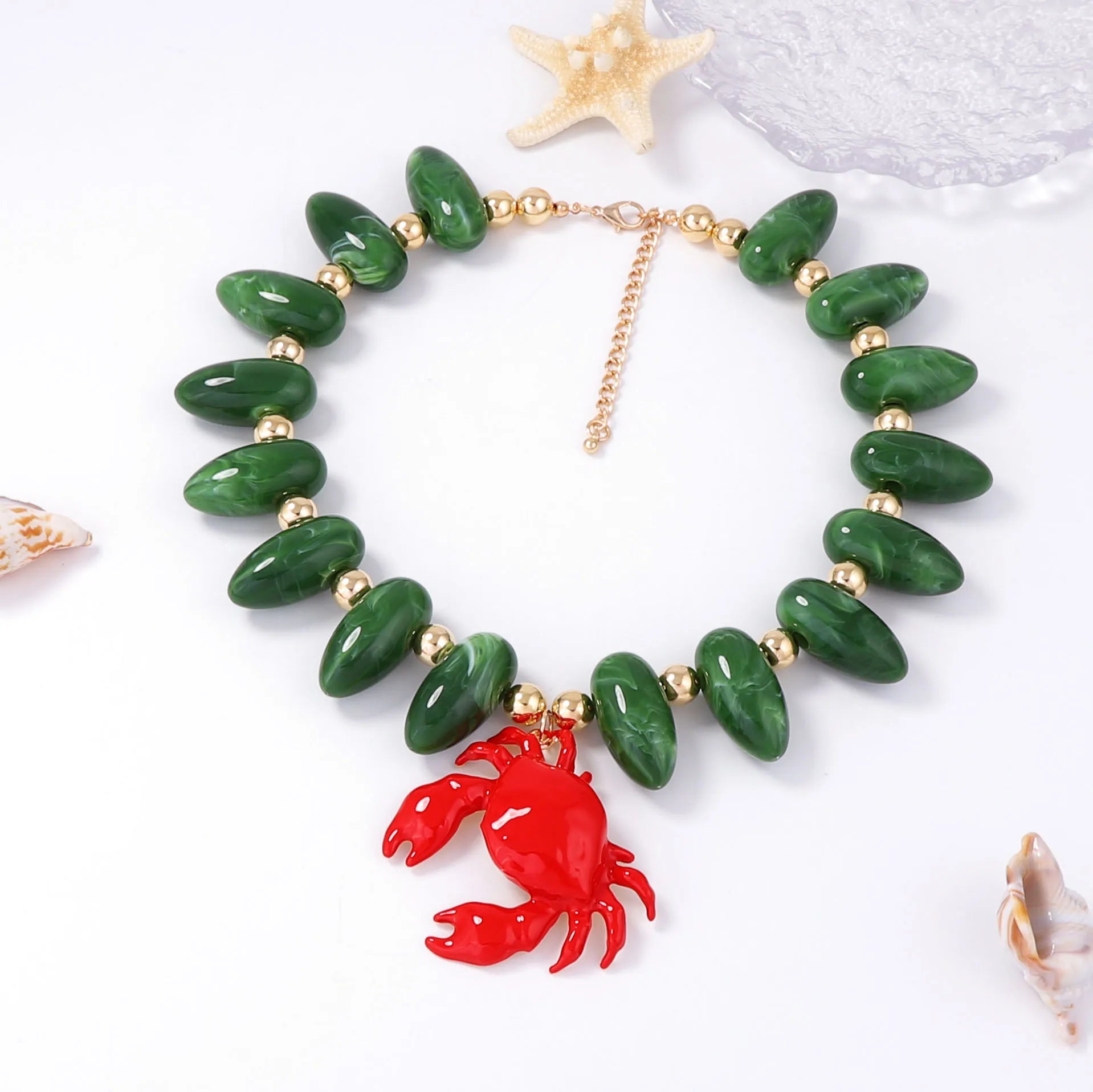 Exaggerated Leisure Vacation Style Bead Alloy Crab Pendant Necklace