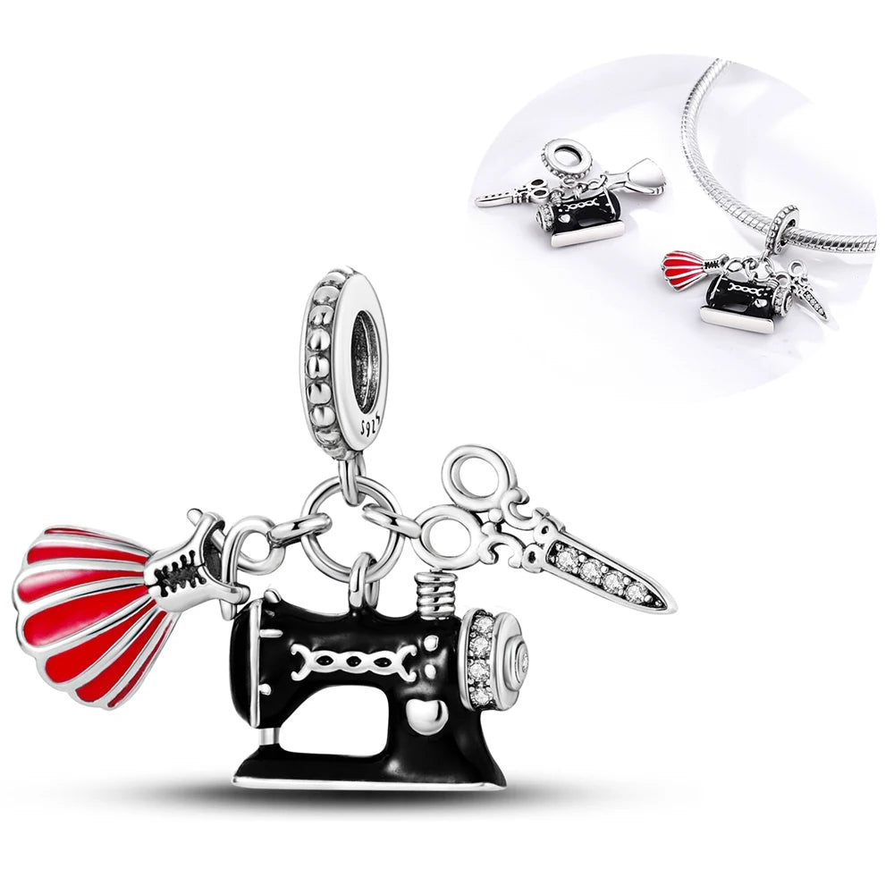 925 Silver Girl Lady Lipstick Makeup Charm Dangle Pendant Beads Fit Original Bangle Cosmetic Charms Bracelet DIY Making Jewelry