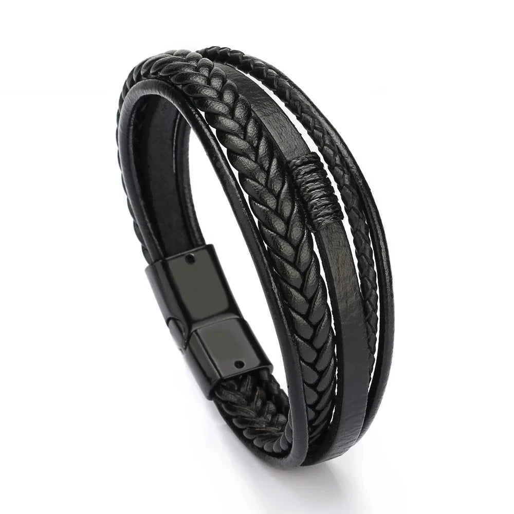 Trendy Leather Bracelets Men Stainless Steel Multilayer Braided Rope Bracelets For Male Bracelets Jewelry Pulsera Hombre - Madeinsea©
