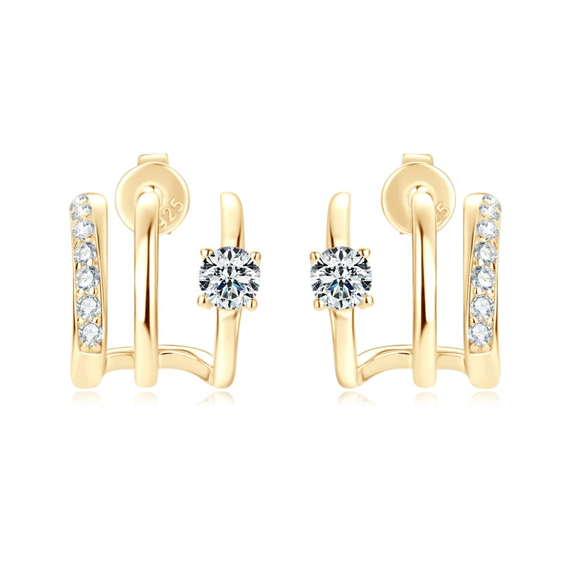 OXTAO Round Moissanite Hoops Earrings Fashion Half Open Cuff Real 925 Silver Piercing Stud Earrings Jewelry Gift for Women