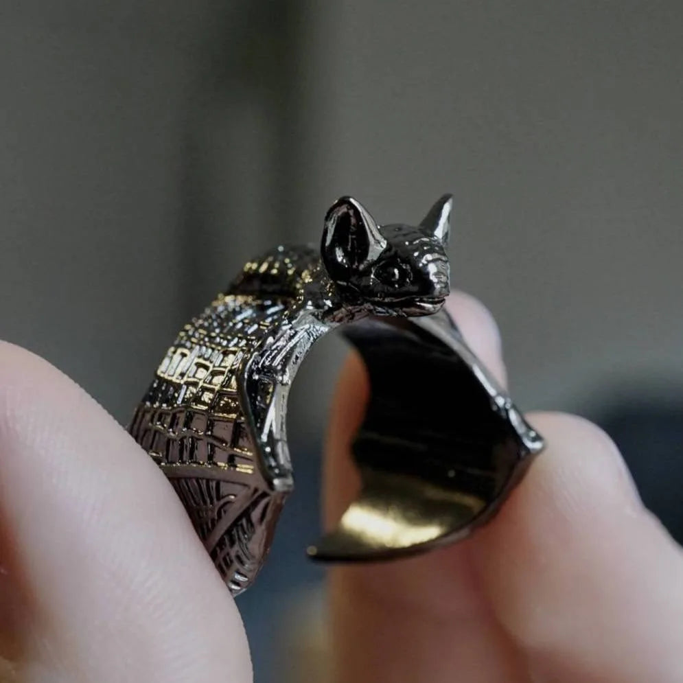 Retro Dark Bat Ring For Men Silver Color 3 colors Street Punk Gothic Adjustable Ring Handmade Jewelry Biker Accessories Man Gift