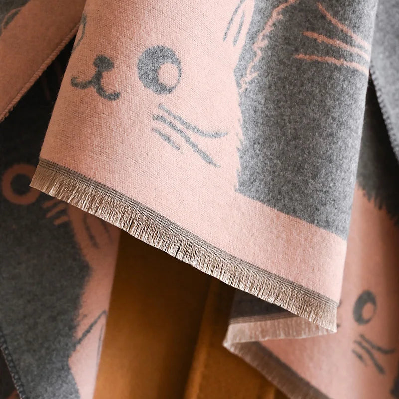 New Fashion Brand Cute Cat Ladies' Jacquard Pashmina Cashmere Scarf Winter Thick Warmth Shawl Coldproof Windproof Blanket Scarf - Madeinsea©