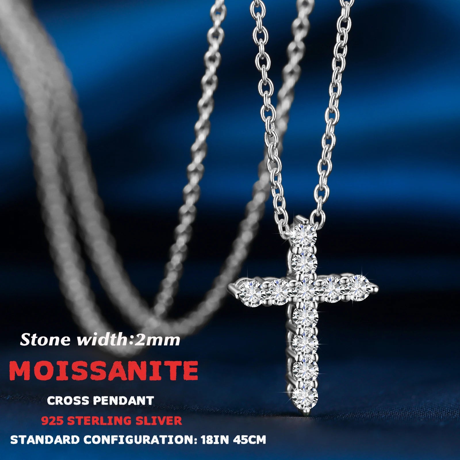 TUHE Full Moissanite Cross Pendant Necklace Original 925 Sterling Sliver Chain Plated 18k White Gold Fine Necklace For Women