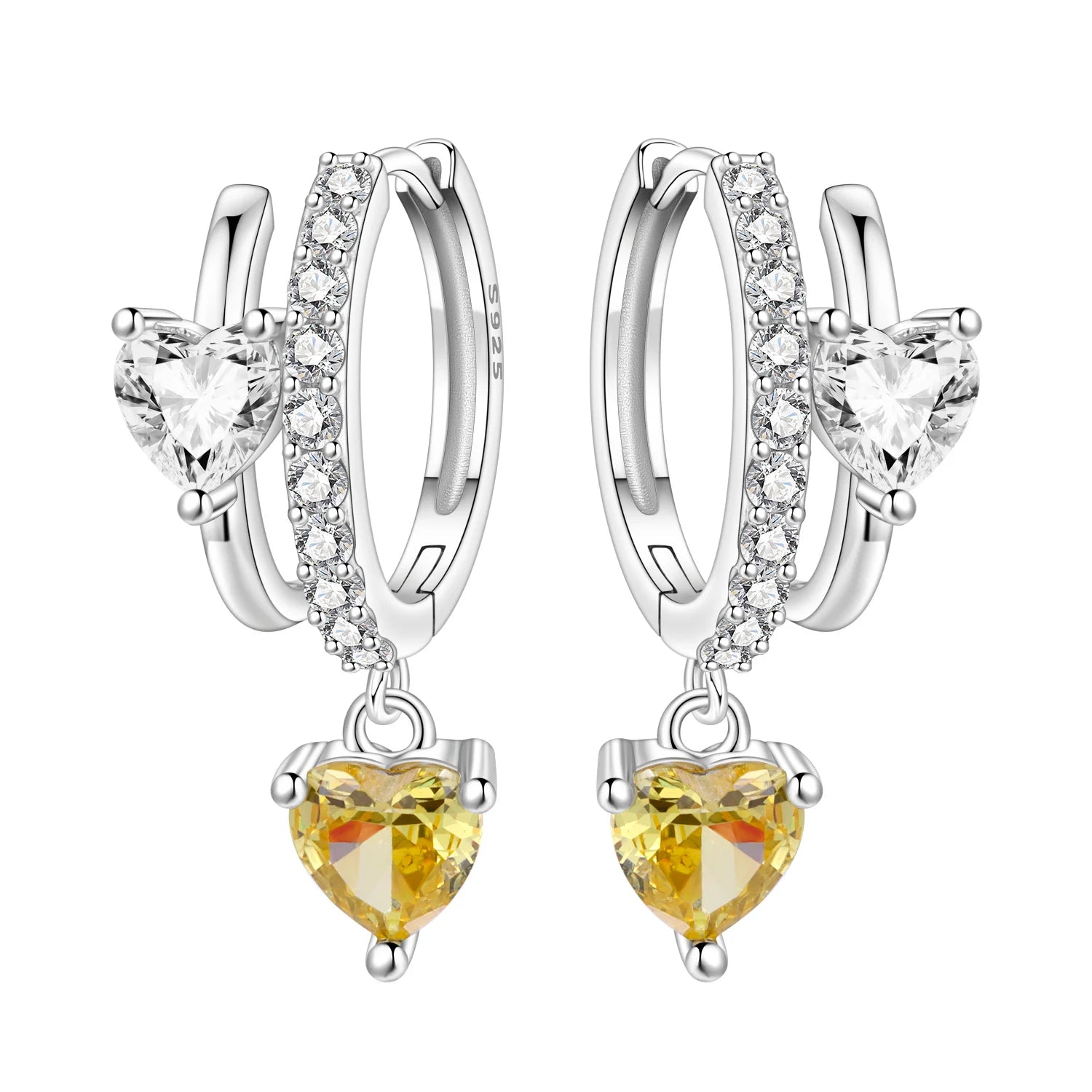 PANPOKI 925 Sterling Silver Versatile Double Loop Heart Drop Earrings Women Earrings Charm Fashion Versatile Party Jewelry Gift