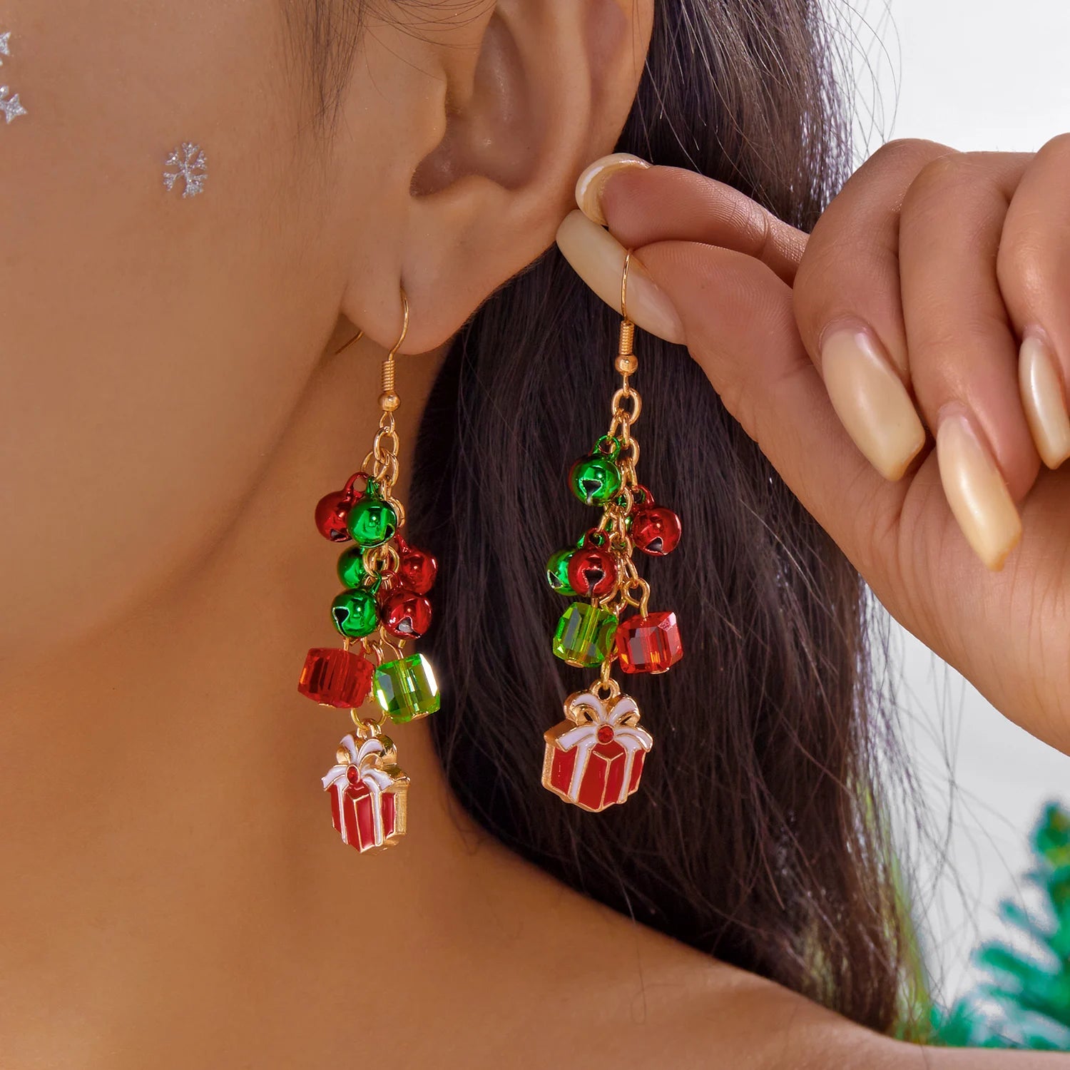 Christmas Colorful Bell Tassel Earrings for Women Zircon Snowflake Xmas Tree Beads Long Earring New Year Festival Party Gifts