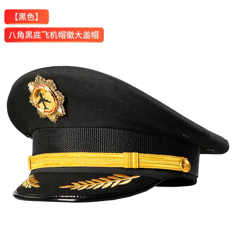 Vintage Officer Peaked Cap Classic Design Adjustable Strap for Aviation Navy Captain Security Railway Personnel Unisex Fits Most