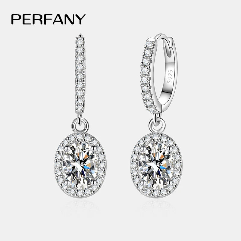 PERFANY 1CT Oval Cut Moissanite Drop Earring Ladies S925 Pure Silver Laboratory Cultivated Diamonds Luxury Wedding Jewelry
