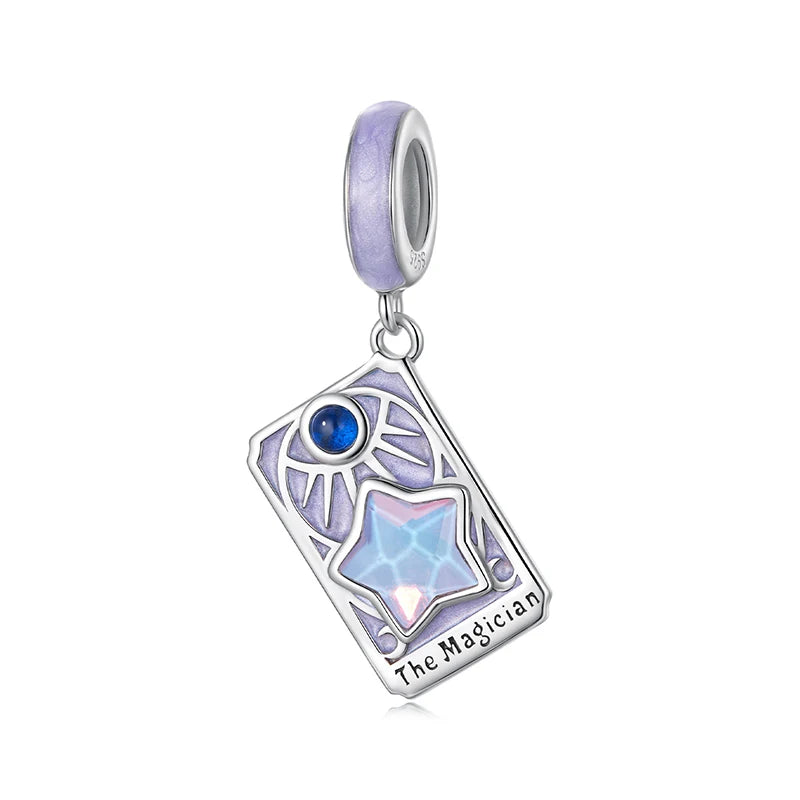 WOSTU 925 Sterling Silver Colorful Tarot Cards Charm Pendent Magic Star Moon Sun Lover Bead Fit DIY Bracelet Necklace Women Gift