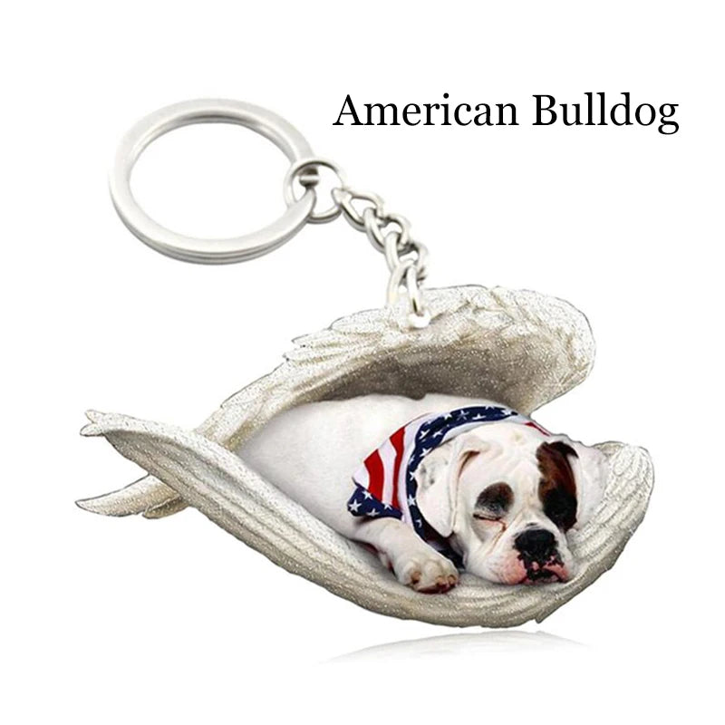 100 Style Cut Dog Sleeping Angel Pendant Bag Keychain Car Keychain Keyring Animal Pet Jewelry Boyfriend Girls Gift Accessories