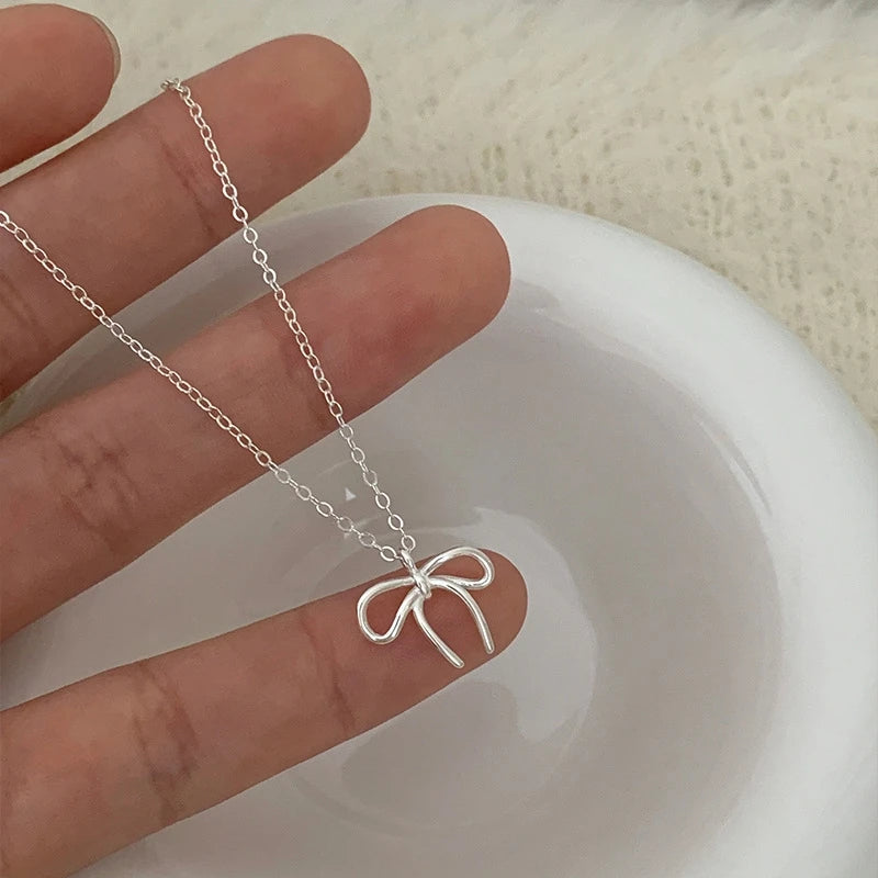 925 Sterling Silber süße Bowknot Anhänger Halskette für Frauen Mädchen Charm Kette Modeschmuck Zubehör