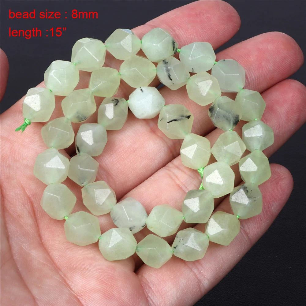 Natural Stone Beads Green Prehnites Round Faceted Loose Spacer Raw Chip Bead For Jewelry Making Needlework Diy Bracelet Necklace