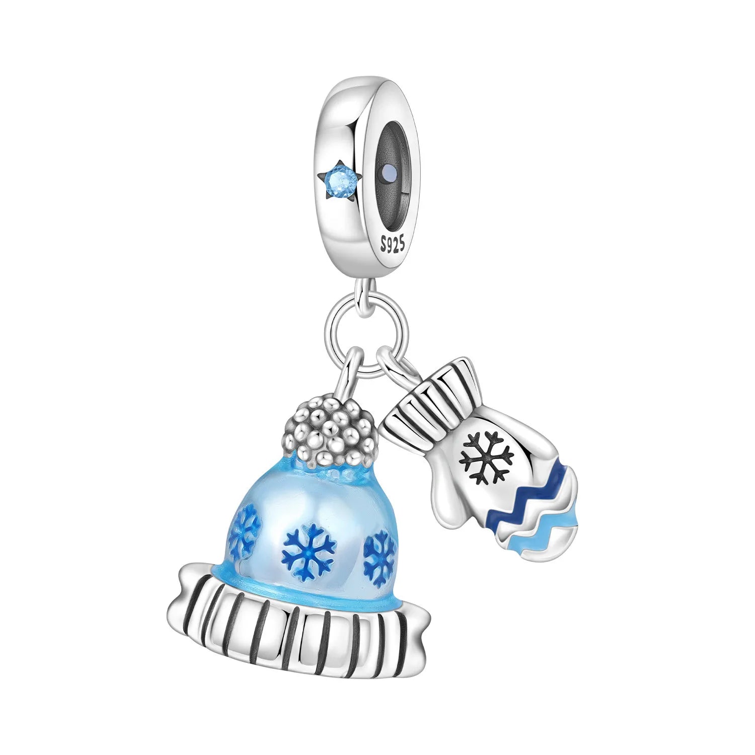 PANPOKI 925 Sterling Silver Blue Hat Glove Beads Original Pendants Bracelet Charm Jewelry Party DIY Trendy Gifts