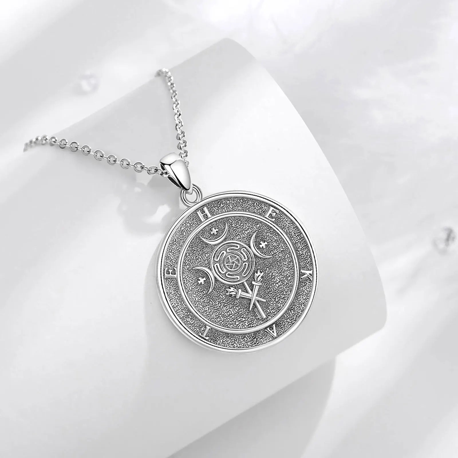 Eudora 925 Sterling Silver Hecate Dog Necklace Triple Moon Goddess Amulet Pendant Moonstone Triple Goddess Jewelry Women Gift