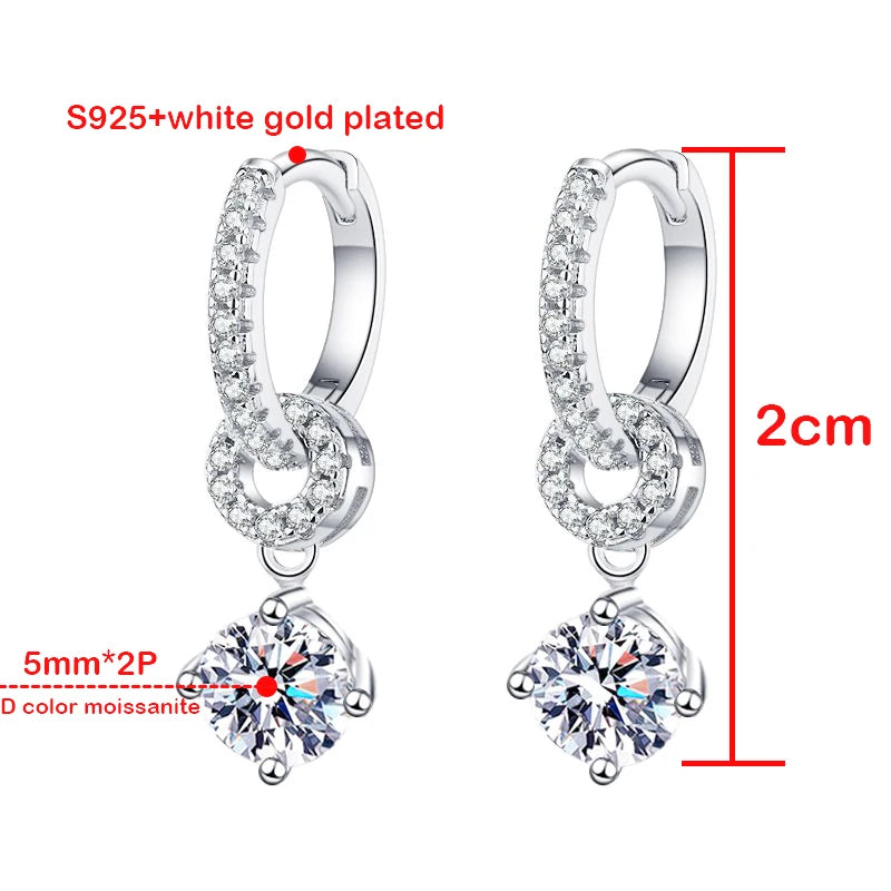 DJMAX 1ct White Gold Plated Moissanite Drop Earring for Women Sparkling Wedding Jewelry 100% 925 Solid Silver Earring Wholesale