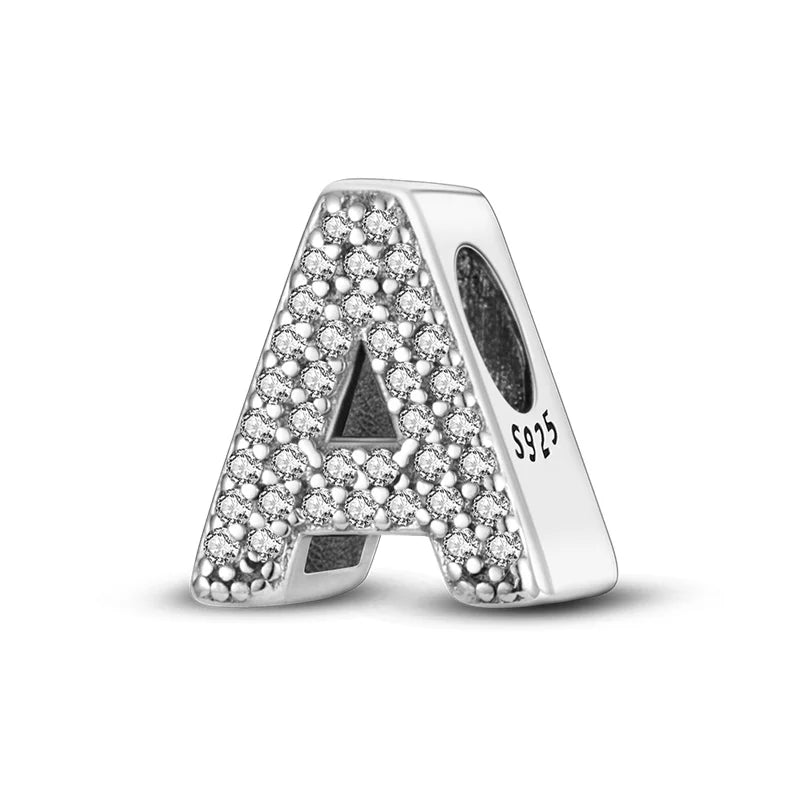 Charms 925 Silver Plated 26 Alphabet Letters Charms Beads Fit 3mm 925 Original Bracelets Fine DIY Birthday Jewelry Gifts