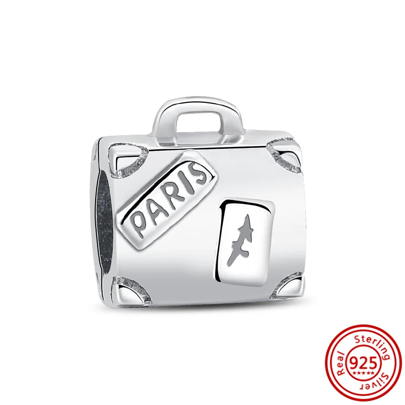 Authentic 100% 925 Sterling Silver Fit Original Pantaro Charms Bracelet Heart Round Style Simple Beads Women DIY Jewelry Making