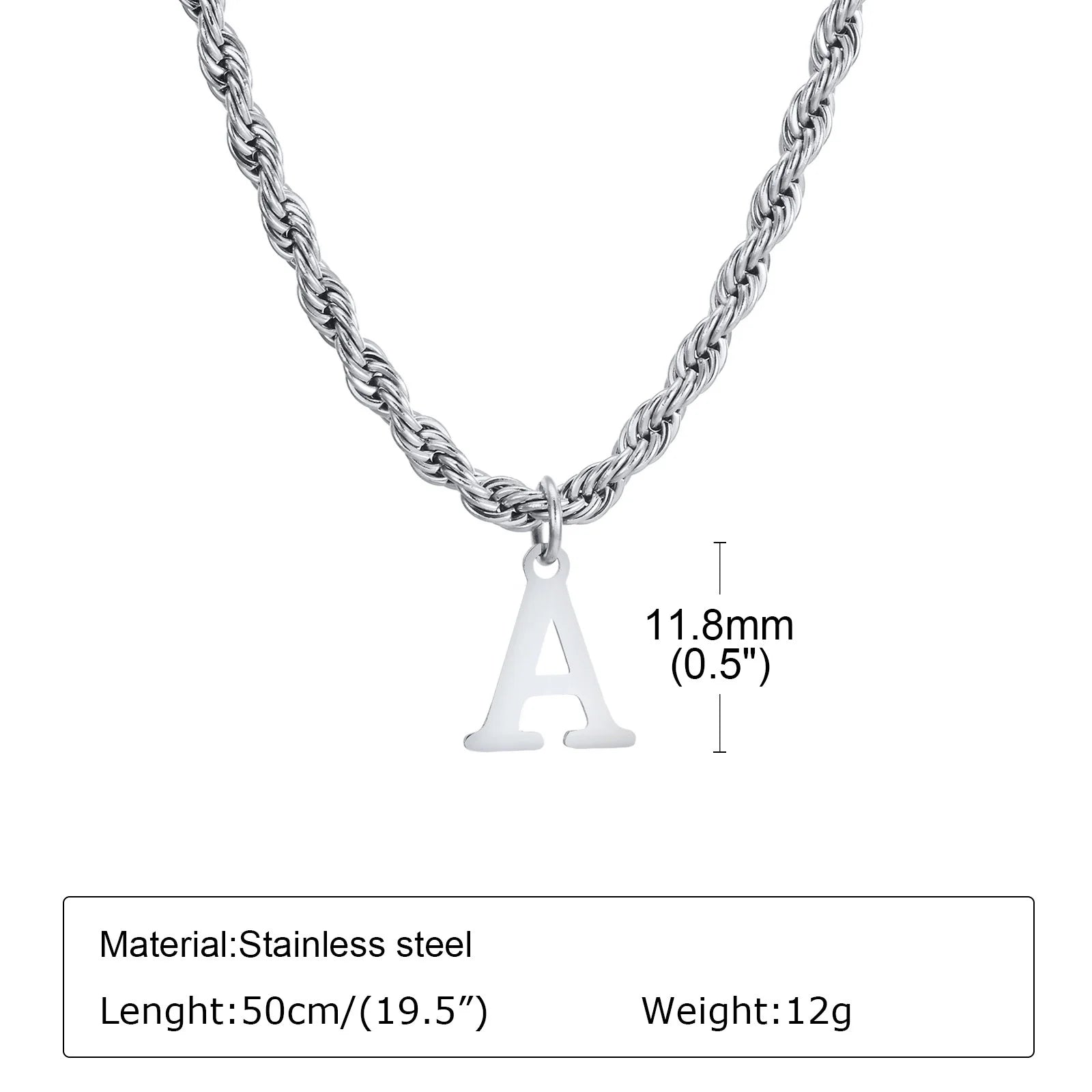 Vnox Initial Necklaces for Women Men, Stainless Steel A-Z Letters Alphabet Charm Pendant with Twisted Rope Chain, Unisex Collar