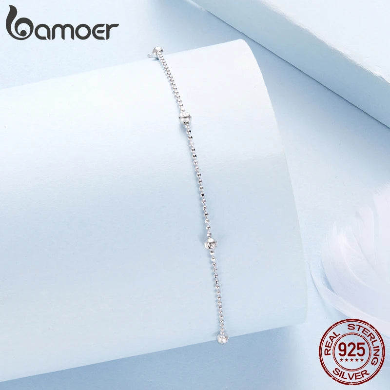 BAMOER 925 Sterling Silver Adjustable Beads Bracelet Carved Round Charm Wrist Chain for Girls Lightweight Cute Gift Fine Jewelry