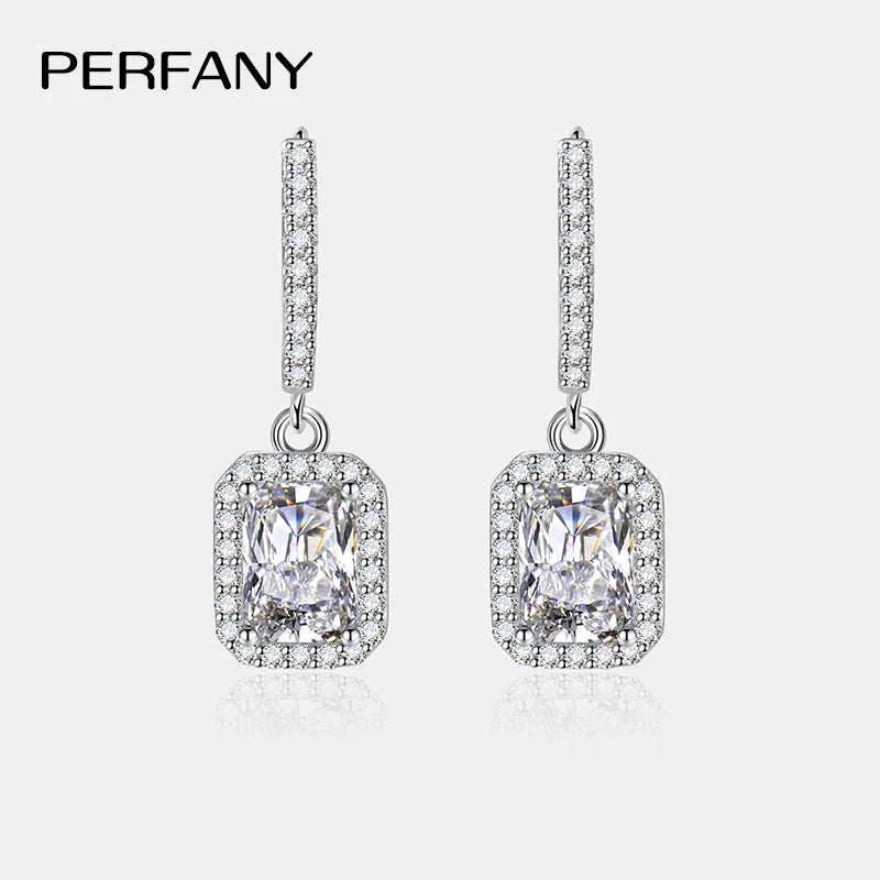 PERFANY Radiant Emerald Cut Moissanite Earrings for Women S925 Pure Silver Laboratory Cultivated Diamonds Luxury Wedding Jewelry